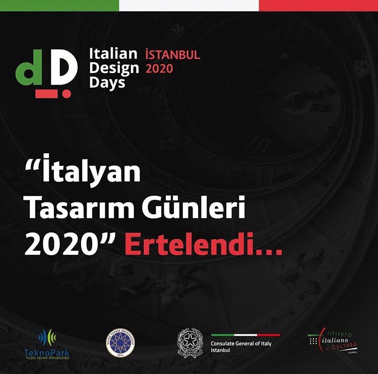 YTÜ Yıldız Teknopark (@yildizteknopark) on Twitter photo 23-24 Mart tarihlerinde gerçekleşmesi planlanan “İtalyan Tasarım Günleri 2020” etkinliği ileri bir tarihe ertelenmiştir.
Detaylı Bilgi👉 italiandesigndays.istanbul
<a href="/ItalyinIstanbul/">Italy in Istanbul</a> <a href="/iicistanbul/">İtalyan Kültür Merkezi</a> <a href="/YildizEdu/">Yıldız Teknik Üniversitesi</a> <a href="/IDD_Istanbul/">Italian Design Days Turkey</a> #italiandesingdays 23-24 Mart tarihlerinde gerçekleşmesi planlanan “İtalyan Tasarım Günleri 2020” etkinliği ileri bir tarihe ertelenmiştir.
Detaylı Bilgi👉 italiandesigndays.istanbul
<a href="/ItalyinIstanbul/">Italy in Istanbul</a> <a href="/iicistanbul/">İtalyan Kültür Merkezi</a> <a href="/YildizEdu/">Yıldız Teknik Üniversitesi</a> <a href="/IDD_Istanbul/">Italian Design Days Turkey</a> #italiandesingdays