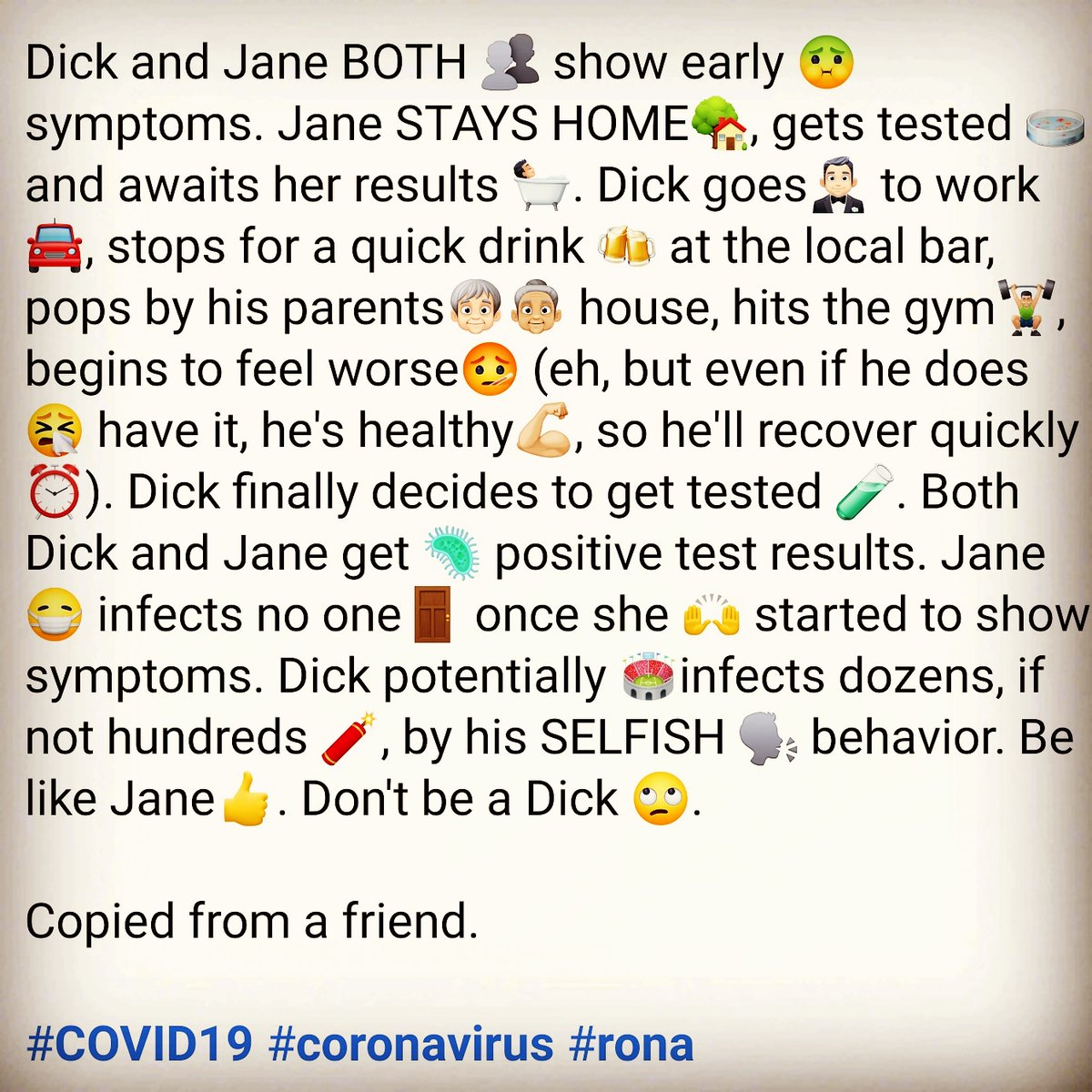 PSA: Don't be a Dick.  #COVID19  #Coronavirus  #DatRona