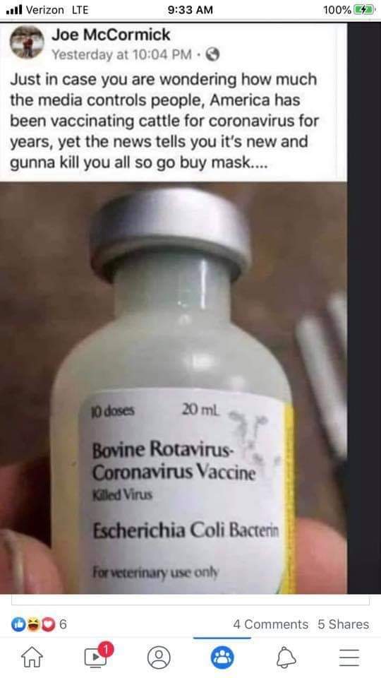 MDeuce1's tweet photo. As a veterinary technician I've actually given these vaccines to cattle as well as the canine coronavirus vaccines... Will someone Please tell me why we humans dont have one..  OR DO WE?🤔🤔HMMMMMM https://t.co/htAsbcKBuy