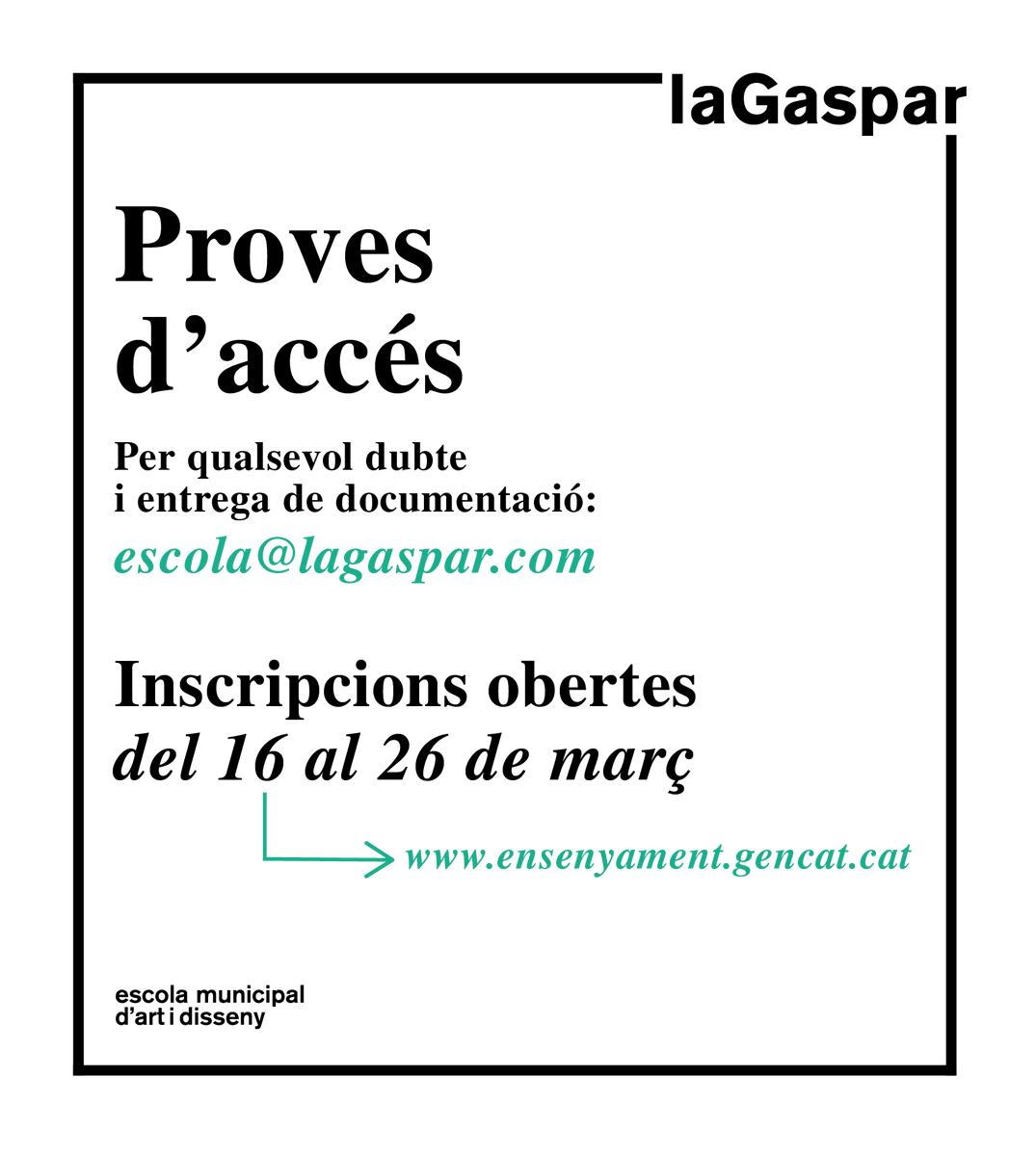 Escola_LaGaspar's tweet photo. T’agradaria cursar algun dels graus que oferim a l’Escola, ja està oberta la inscripció temlemàtica a les proves d’accés als cicles formatius de grau mitjà i grau superior.

Link inscripció a les proves d'accés:

https://t.co/7cd3VO3l3k https://t.co/dKufy6ZJrP