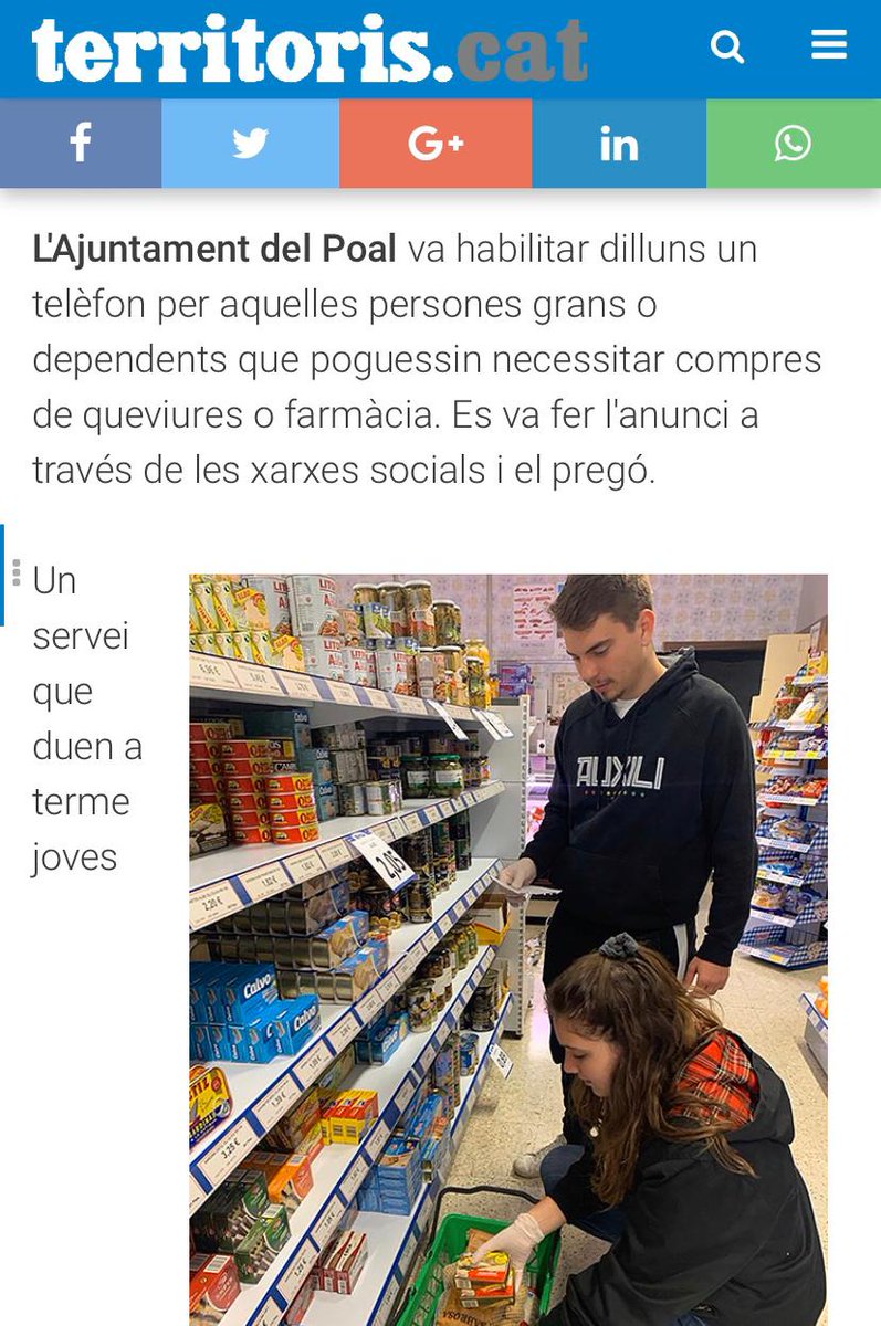 Bones a totes!! Des del jovent de El Poal hem activat l'ajuda a la gent gran durant els dies que facin falta per a que no surtin de casa!

El telèfon és 679121980, ho podeu passar a totes les persones que no poden sortir de casa.

Separem-nos avui per abraçar-nos més fort demà🧡