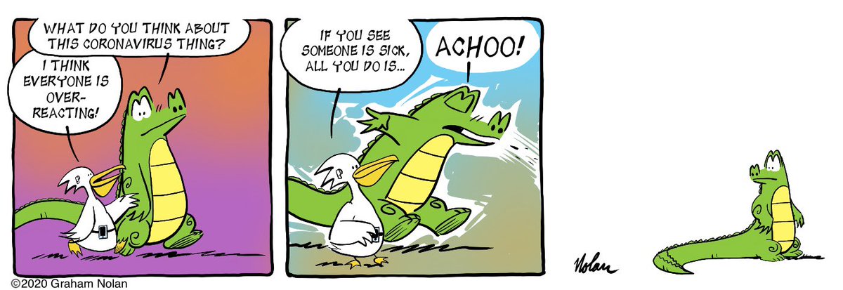 Don’t worry, I washed my hands after drawing this strip. #coronavirus #COVID19 #staycalm #sunshinestatecomics <a href="/gocomics/">GoComics</a>