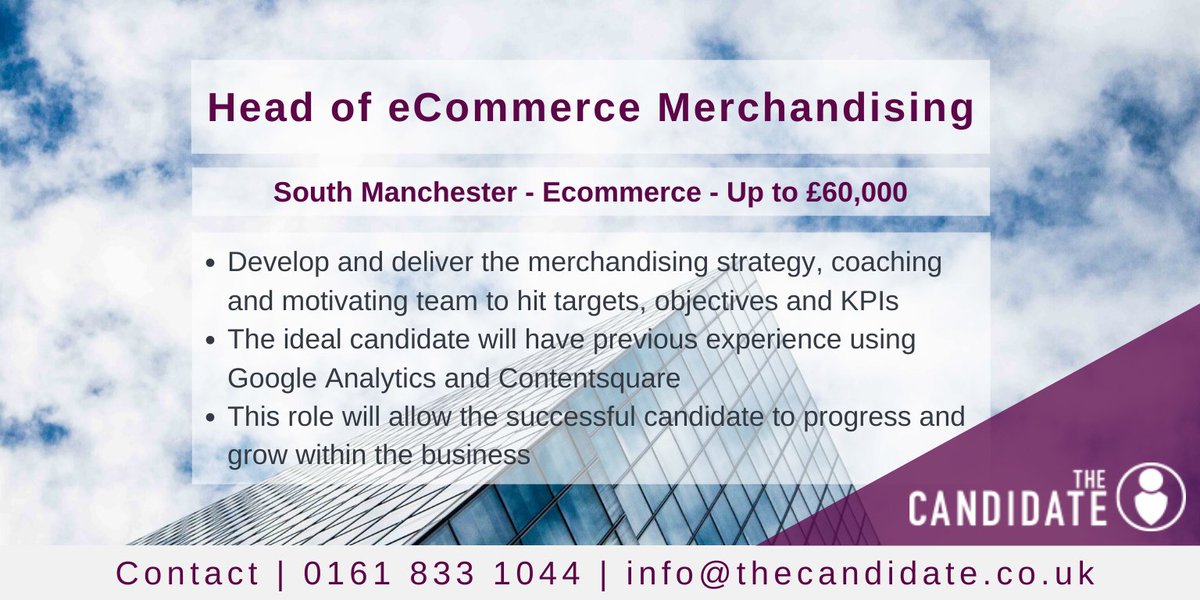 thecandidateuk's tweet image. ⏰ Time for something new?⏰ 

Take a look at @TheCandidateLW&apos;s #senior #joboftheweek! She&apos;s on the hunt for a #headofecommercemerchandising for our successful #southmanchester client. Are you ready to take the leap? Read more... buff.ly/2UdWEvD