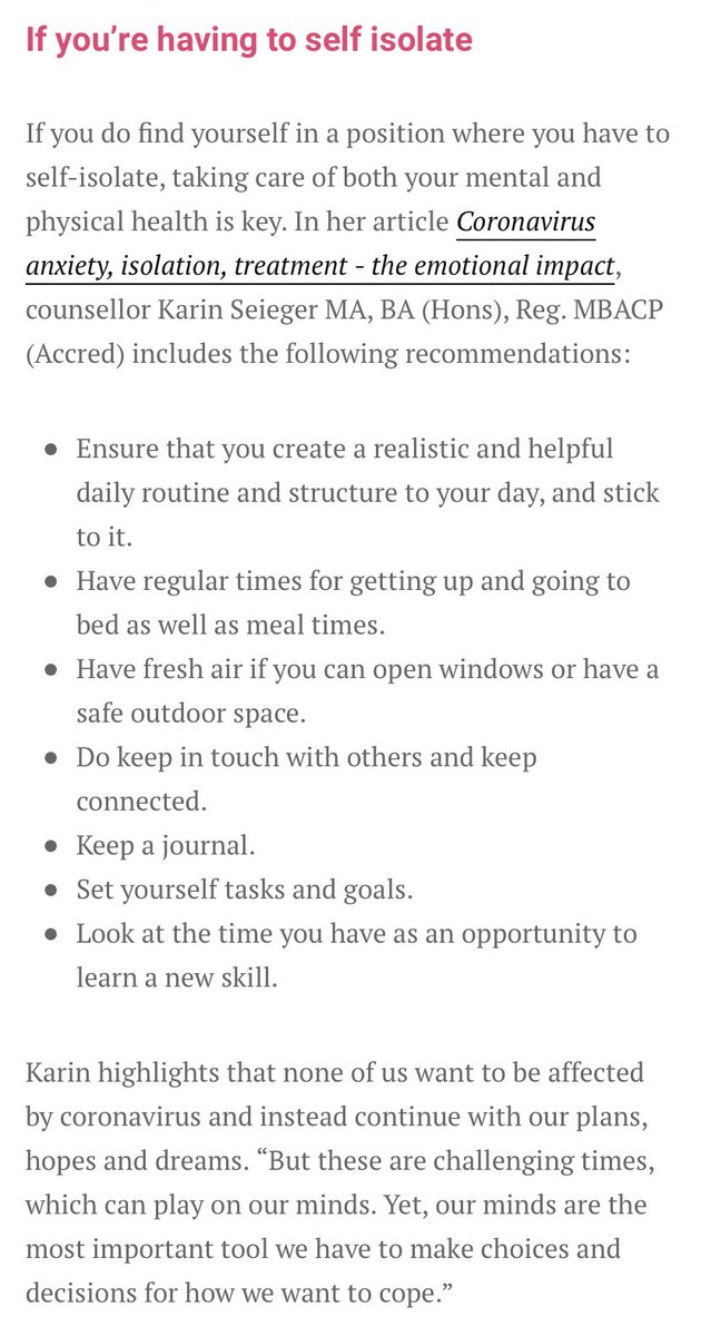 Here’s an article full of tips for staying physically and mentally well while self isolating. https://happiful.com/coronavirus-ways-to-help