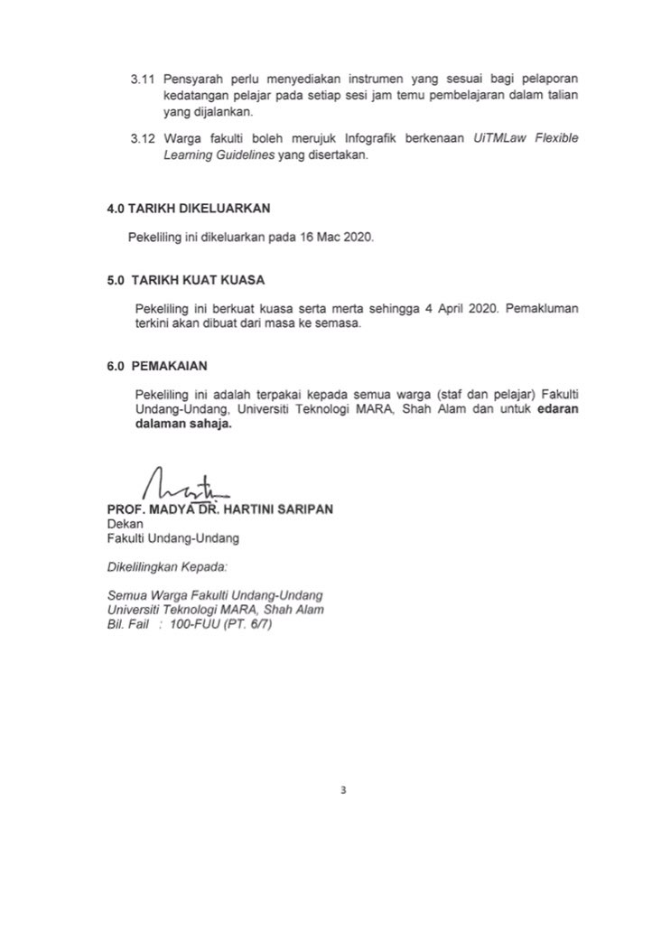 smfuuofficial's tweet image. PEKELILING RASMI DEKAN FAKULTI UNDANG-UNDANG berkenaan pengajian dalam talian berkuatkuasa 16 Mac 2020 (Isnin) sehingga 3 April 2020.

Stay safe everyone!✨🙆🏼‍♀️

“Kebajikan Anda Keutamaan Kami”