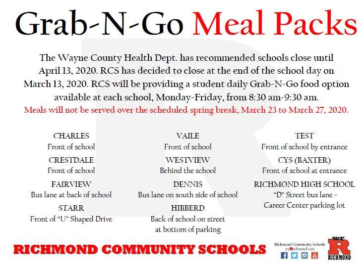 wearrrichmond's tweet photo. Rise and Shine! FREE Grab-N-Go Meal Packs (Breakfast &amp; Lunch) will be available at all RCS schools today 8:30 a.m. - 9:30 a.m. Just hop on over to the closest RCS school. You can use the drive-up lanes or walk over and have the kids grab their meal pack! #TakesAVillage https://t.co/LqAz3JuFGV