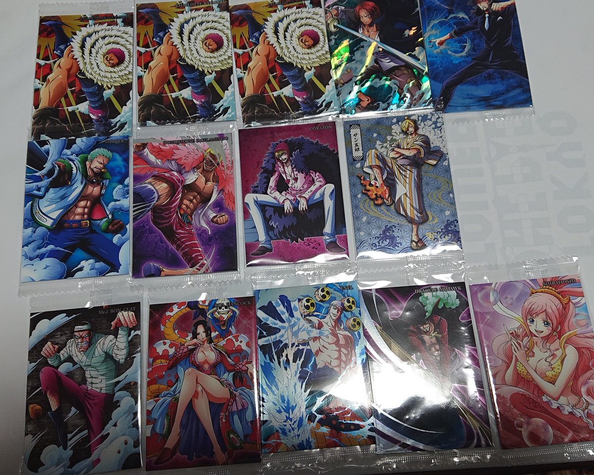 きりん 取引垢 交換譲渡 ワンピース 色紙 ウエハース カード 譲 画像参照 色紙は ゾロ箔押し ハンコック 求 同種異種のサボエースマルコキッド ハートの海賊団 白ひげ海賊団 Or色紙250円 カード90円 上段 二枚目は上段二段 は下段を含むお取引優先