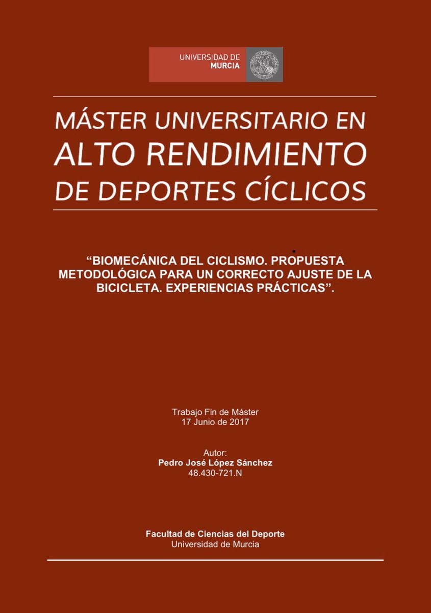 Para quien quiera leer sobre la temática de Biomecánica del ciclismo. TFM que presente en 2017 cuando curse el Master Universitario en Alto Rendimiento de Deportes Cíclicos organizado por @hpsportssci y @umu 

Solo tenéis que RT y mandarme un mensaje con vuestro e-mail

Animo😉