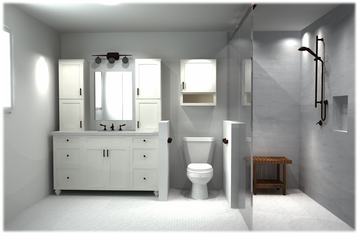 2020DesignGuru's tweet photo. There is some cool 2" x 2" hexagon tile on the floor and in the shampoo niche.  The wall tile in the shower is pretty, too. https://t.co/RrKxfP9o5N