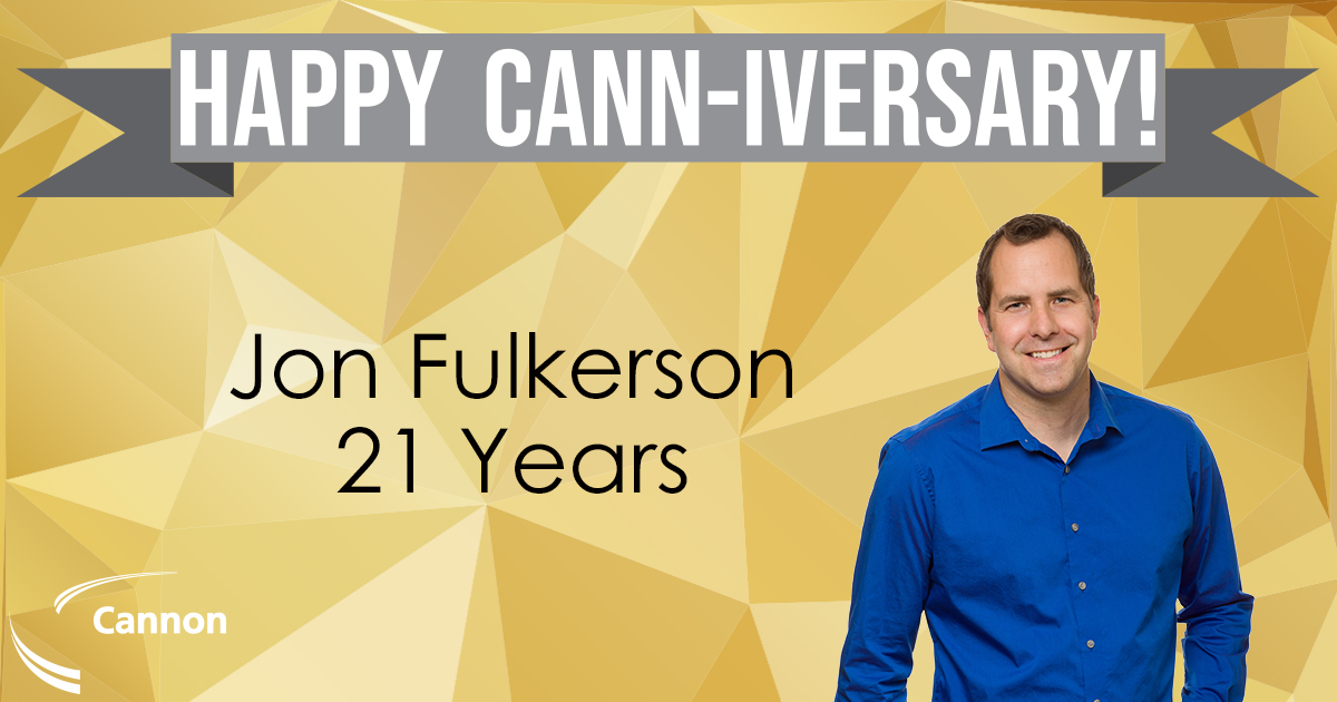 CannonCorp's tweet photo. Happy Cann-iversary to Jon Fulkerson! We are so happy to have you here at Cannon. #Canniversary #Celebration #WorkAnniversary #teamwork https://t.co/AgyrhDHVSf