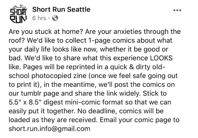 comicsworkshop's tweet photo. Here's a publication opportunity in these dark times.... #shortrunseattle #coronapocolypse #comics #community #SocialDistancing https://t.co/vDdphY7xao