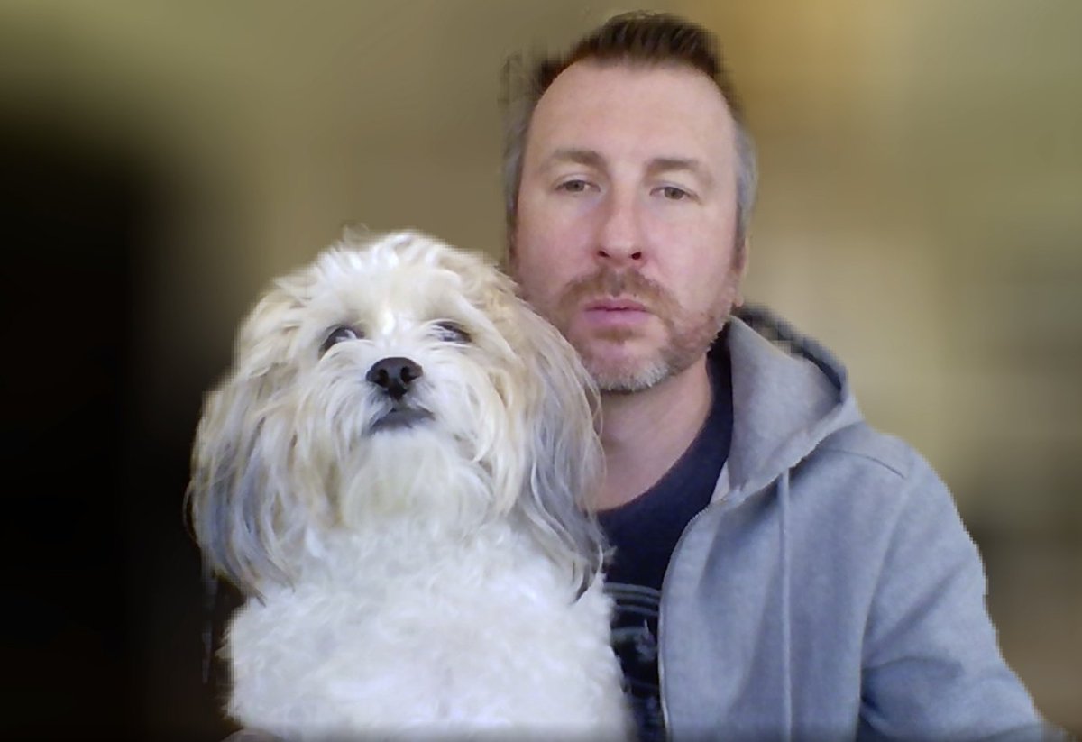 theXRman's tweet photo. Not everyone is unhappy about families staying away from school and work! Here on a virtual conference call #VRdog wants to take part too! https://t.co/rlm1HnzTFH