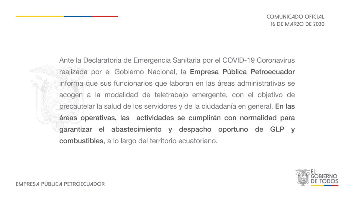 📍#QuédateEnCasa | @EPPETROECUADOR informa a la ciudadanía. #EnergíaParaElDesarrollo