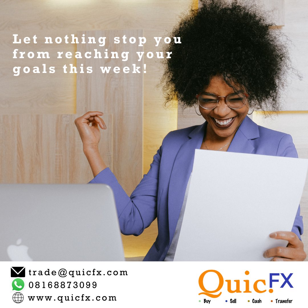 QuicFx's tweet photo. Have a fabulous week! ⁣
⁣
#QuicFX #NigerianBusiness #Forex #ForeignExchange #MondayMotivation #Lagos #Nigeria #NaijaBusiness #ForeignExchange #CurrencyExchange #Abuja #China #PortHarcourt #OnlineBusiness #Naira #Dollar https://t.co/Mt9u2eQTzd