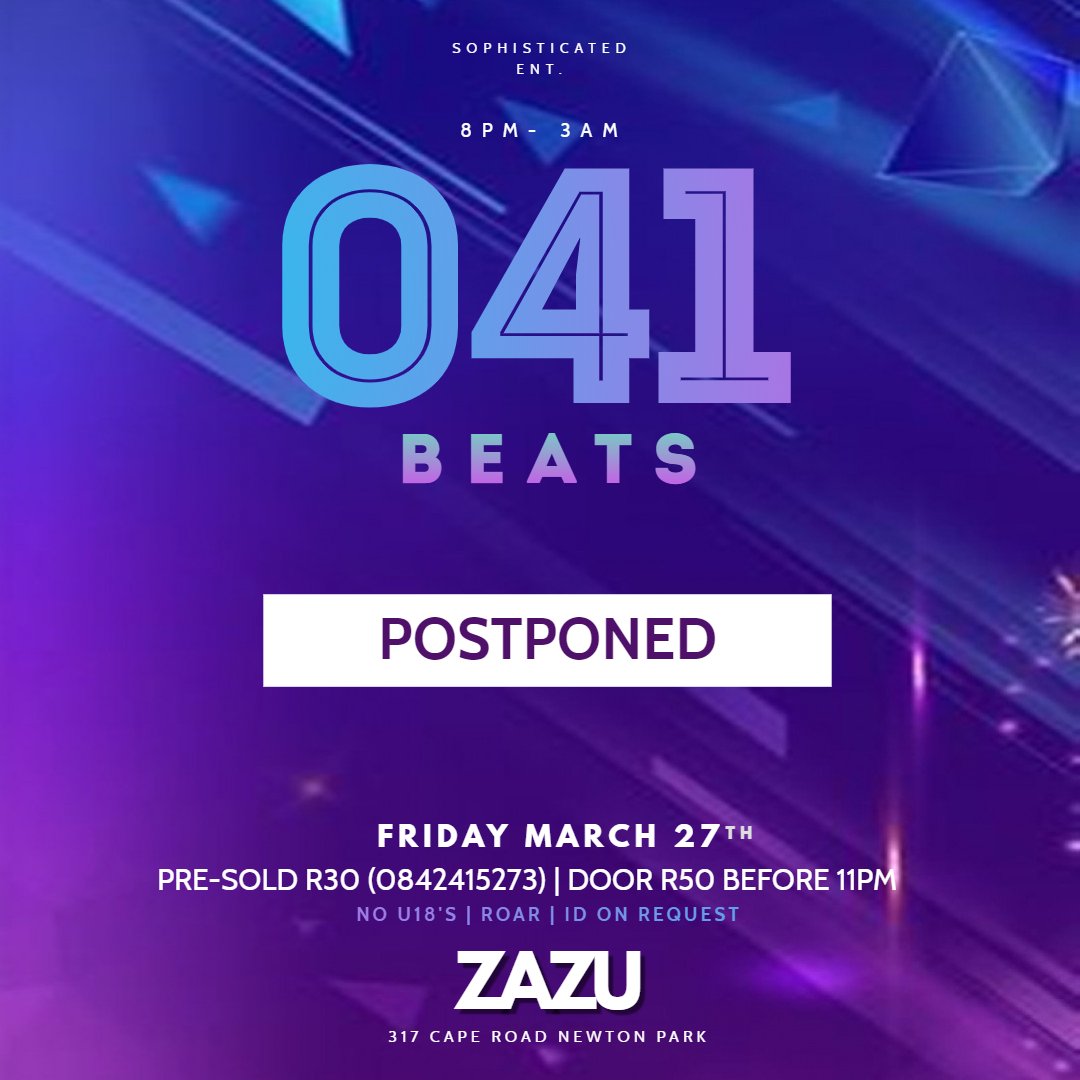 ZAZU_ENT's tweet photo. Unfortunately the following events have been postponed due to the outbreak of the Corona-virus spread in our city and country.

We will keep you informed as to when these events will occur again in the near future. https://t.co/cuwqWTMDNJ