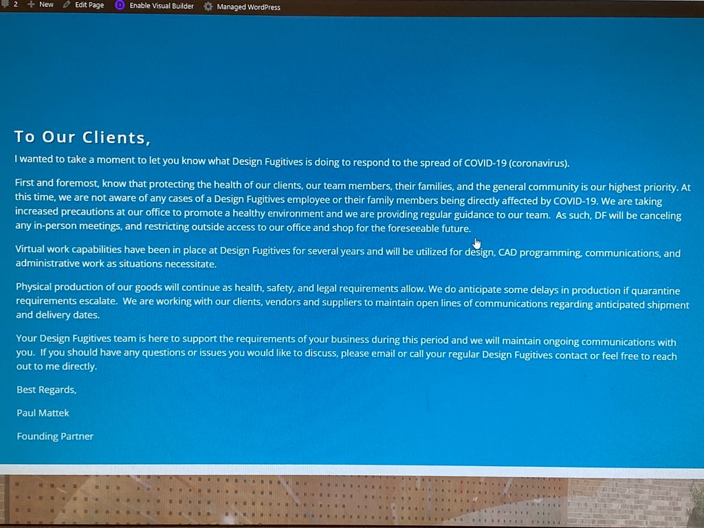 DesignFugitives's tweet image. Dear clients, family, friends,

Please read our statement about COVID-19 on the Design Fugitives website: designfugitives.com

Stay safe!