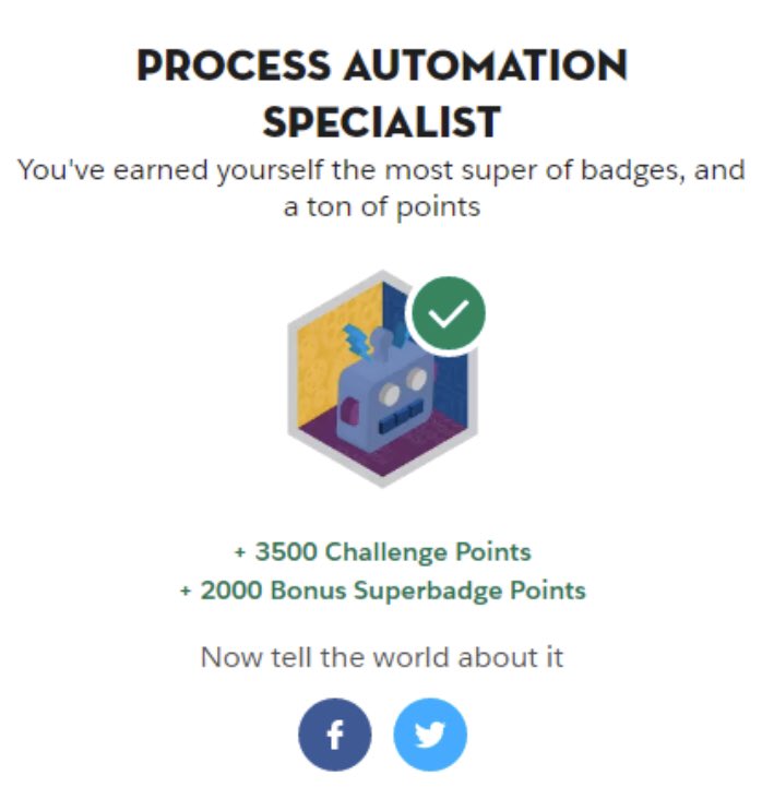 AnmolMat's tweet photo. Hello people, I just earned the #ProcessAutomationSpecialist #Superbadge on @trailhead and you should too! Even more excited to put my entry thru #TrailheadQuests. Yaay!! https://t.co/MhFOpE2vYQ