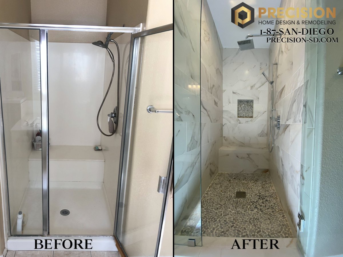 Precision_SD1's tweet photo. BATHROOM DESIGN &amp; REMODELING‼️ Check out this transformation #renovation #remodeling #homeimprovement #bathroomremodel #hgtv #homeremodel #bathroom #renovationproject #homeremodeling #remodel https://t.co/pRF1ArZKPZ