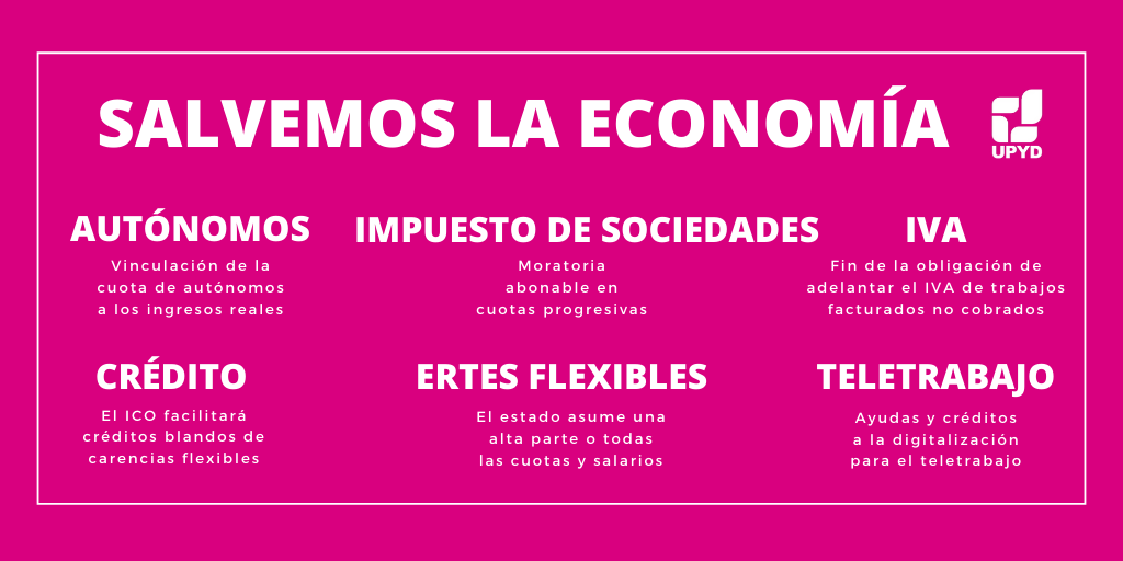 Desde #UPYD solicitamos al gobierno una serie de reformas estructurales a realizar de forma inmediata.

Reformas contrastadas para paliar la crisis del #covid19ESP en #PYMES y #autónomos destinadas a que #SalvemosLaEconomía

Estas son nuestras propuestas:

upyd.es/upyd-presenta-…