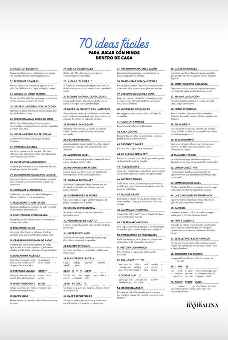 TicCaris's tweet photo. Aquí tenéis 70 ideas para jugar con los más pequeños en casa estos días. Todas se pueden adaptar a contenidos tratados en sus colegios como los colores, pintandonos las uñas o es buen momento para hablar sobre los roles de género que deben desaparecer. #YoMeQuedoEnCasa #MMTIC2 https://t.co/bS8ckxHyCE