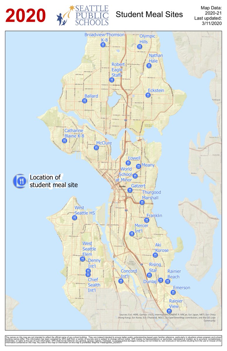 SeaPubSchools's tweet image. Starting today, SPS will be distributing lunches at 26 sites for all SPS students Monday through Friday, 11 a.m. - 1 p.m., for the duration of the school closure. Visit our website for more information: seattleschools.org/district/calen…