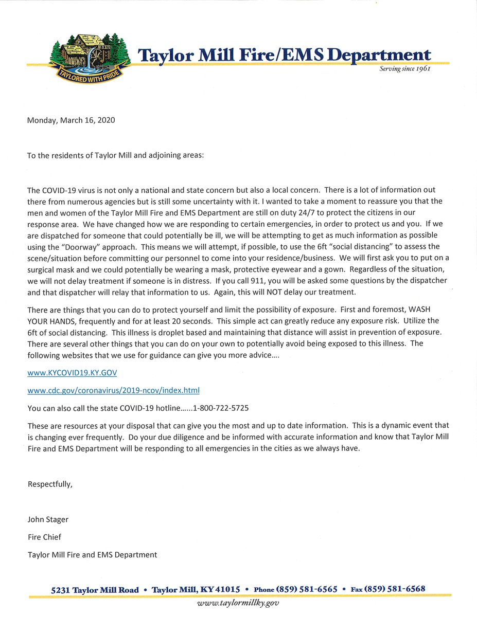 tmfireky's tweet image. To the Taylor Mill Community...