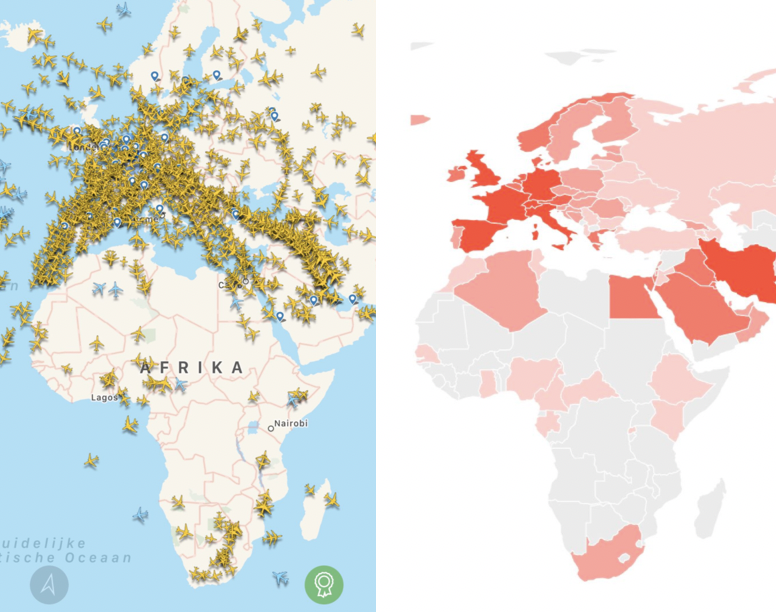 LarsBoelen's tweet photo. Left: corona distribution services on monday 16th march 14:00
right: positive cases
#connectthedots #COVID19 https://t.co/hUfAzi0Bdm