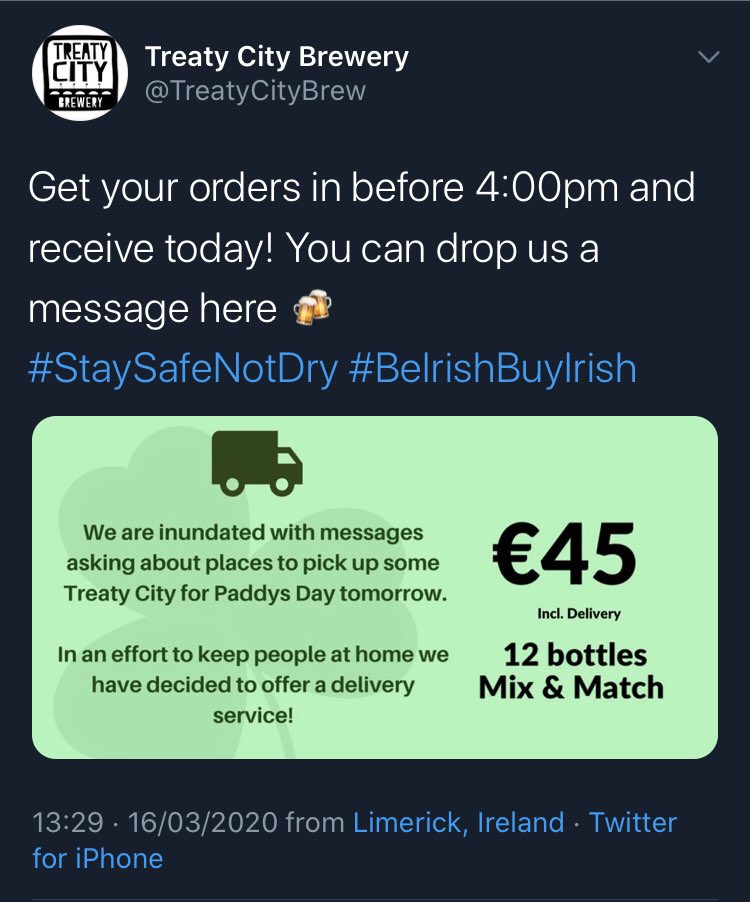 For limerick based folk  @TreatyCityBrew are doing deliveries of mixed cases