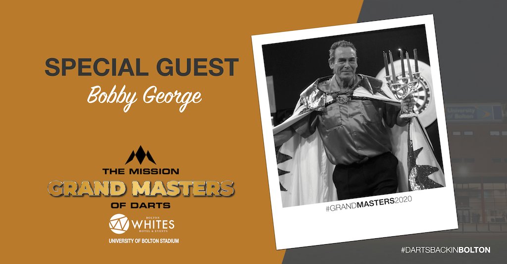 Darting Royalty will be taking to the stage in the form of a King 👑

SPECIAL GUEST
<a href="/BobbyGeorge180/">Bobby George</a> 

🗓 Friday 12th June 2020
🗺 University of Bolton Stadium, @BoltonWhitesHtl 
🖥 grandmastersdarts.com

#GRANDMASTERS2020 #ERICBRISTOWMEMORIALCUP #DARTSPARTY