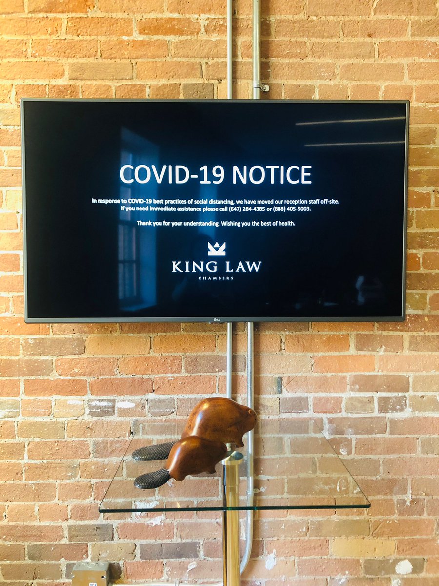 kinglawchambers's tweet photo. Our chambers have implemented aggressive measures to mitigate the spread of #COVID19. The health of our staff, members, and their clients are of utmost concern. Our receptionist is now working off site and and strict protocols are in place to enforce social distancing. https://t.co/HK6BavTV98