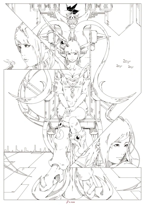 昨年5月に描いていた元画を載せてみます(・ω・)ノ とても線が汚いですが、大筋は同じです。過去のラクガキなどを新たな解釈で描き直すのは楽しいので好きです。 