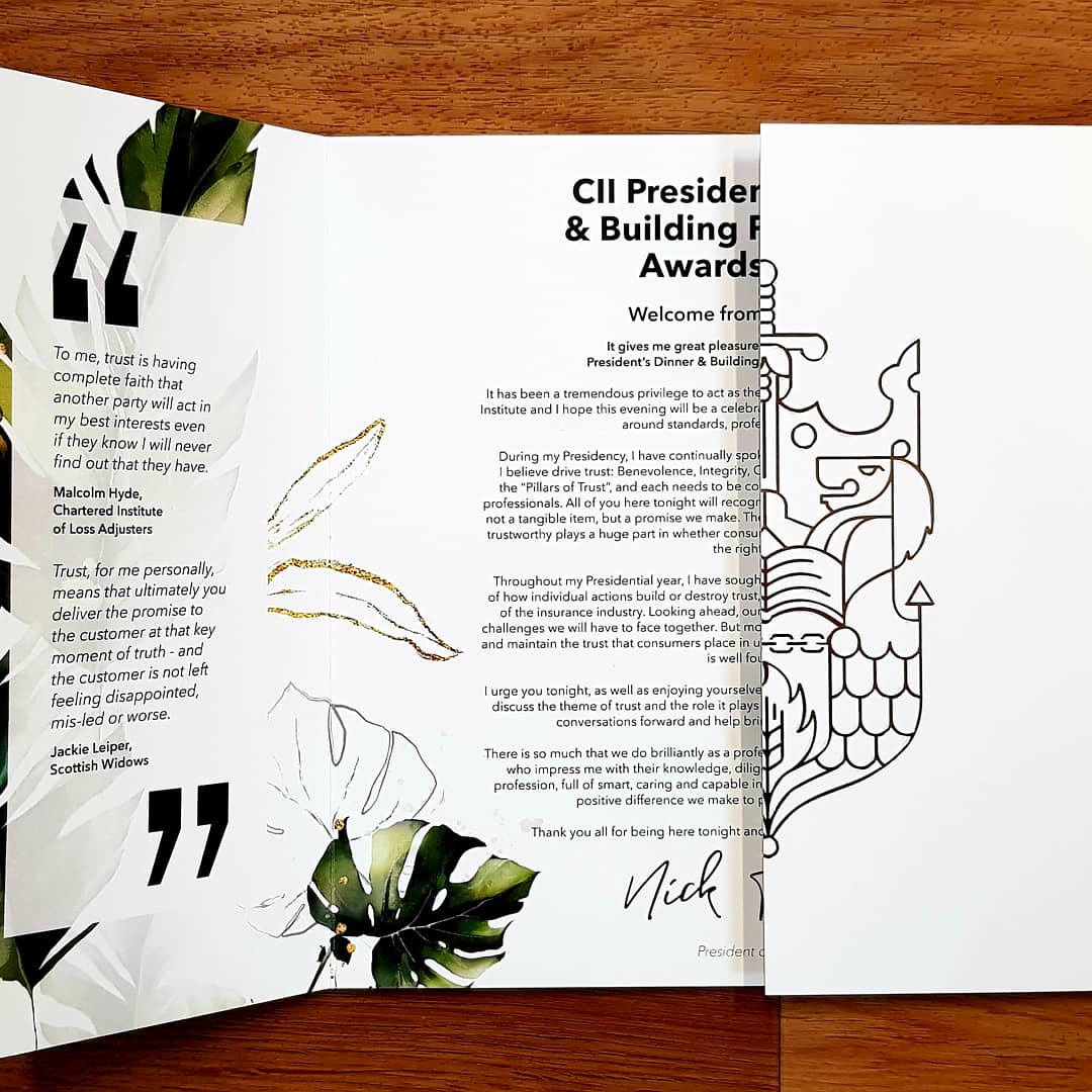 Defyne_Design's tweet image. We recently produced the @CIIGroup Presidents Dinner 2020 collateral, complete with bespoke artwork and beautiful gold foiling on the logos, absolute pleasure to design #ciipresidentsdinner2020 #graphiclife #designlife #design #GraphicDesign #design