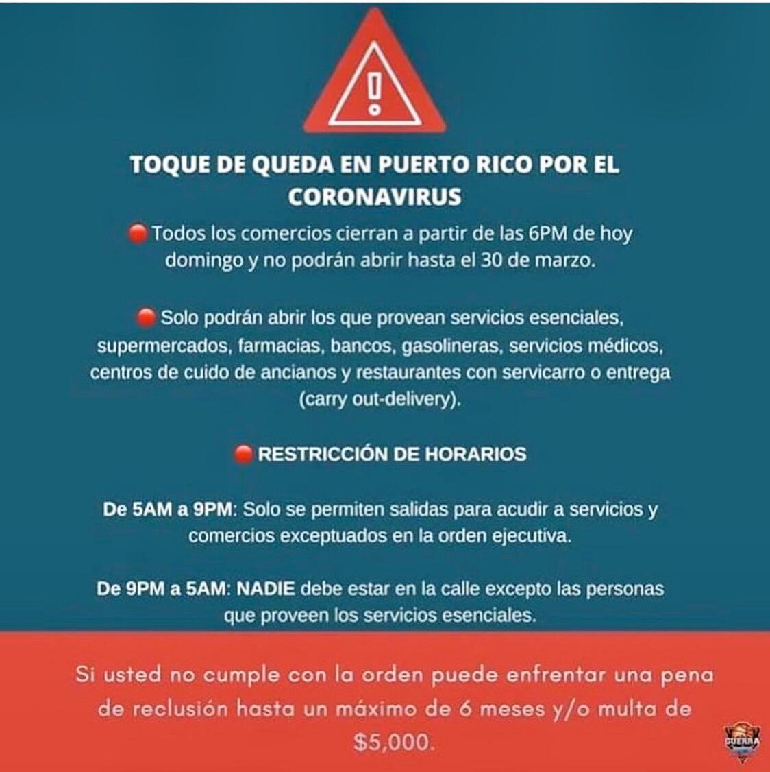 laweris's tweet photo. Estas son las medidas que va a tomar Puerto Rico. Estas son las medidas que tendría que haber tomado España el sábado. https://t.co/dadqCdI7Gg