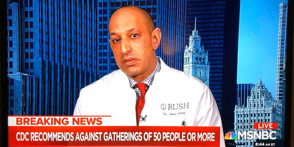 RushMedical's tweet photo. Dr. Omar Lateef, CEO of Rush University Medical Center, on MSNBC's @Morning_Joe: "At the end of the day, no one will critique us as a nation if we overprepare." #COVID19 #coronavirus #MorningJoe https://t.co/rrwy59ONus