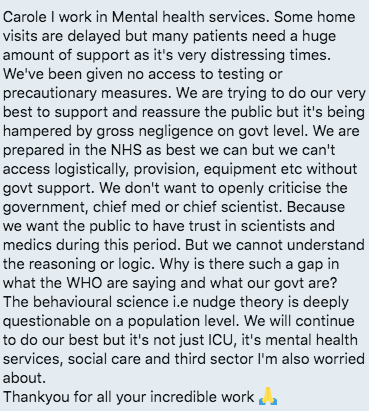 "We don't want to openly criticise the government, chief med or chief scientist. Because we want the public to have trust in scientists & medics. But we cannot understand the reasoning or logic"