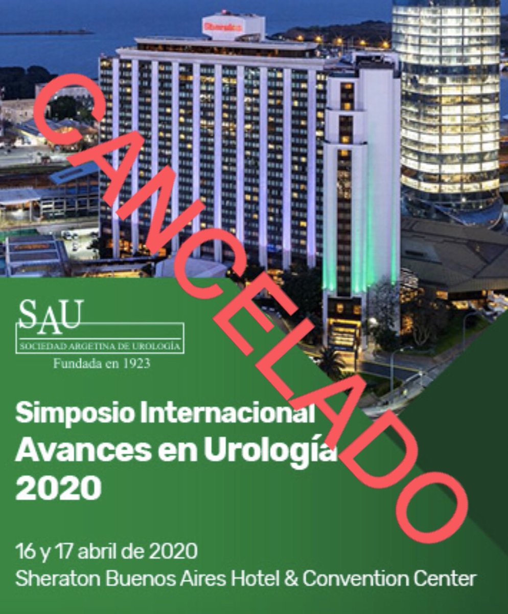 ‼️📣 Cancelación del Simposio SAU "Avances en Urología 2020"
El evento previsto para el 16 y 17 de abril de 2020 ha sido suspendido debido a la pandemia de COVID-19