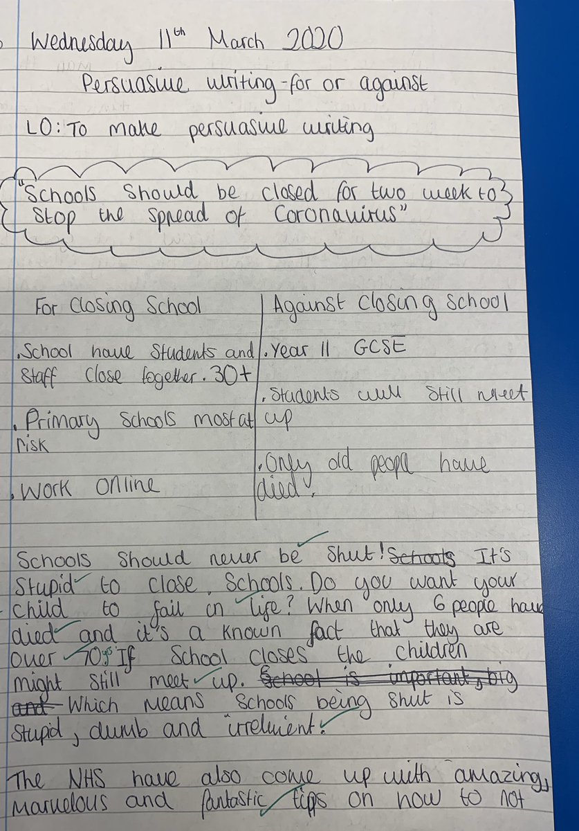 High level persuasive writing in English; on a very topical debate! #coronavirus #CoronavirusOutbreak #tbap20