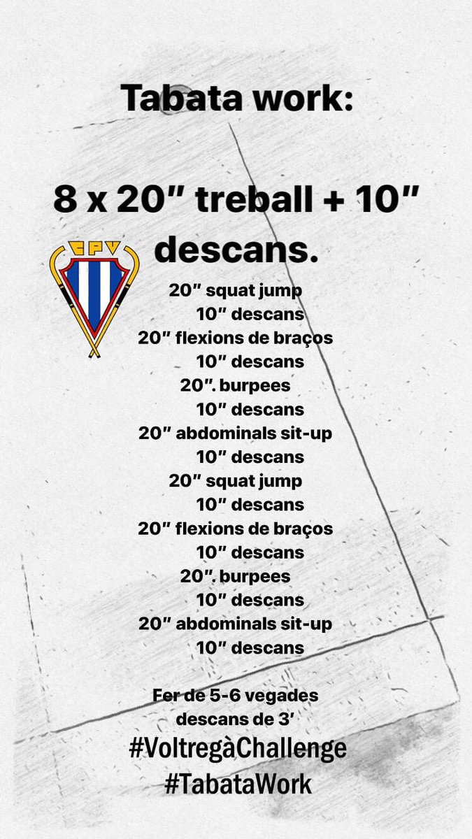 ⚪️🔵El nostre preparador físic, en <a href="/polpare9/">polpare9</a> ha preparat aquest Tabata per tots els jugadors i jugadores, però també per tota l’afició per tal de mantenir-nos en forma aquesta dies 

🏑T’atreveixes a fer el #VoltregàChallenge #TabataWork? Grava’t i etiqueta al <a href="/cpvoltrega/">Club Patí Voltregà-Movento Stern</a>