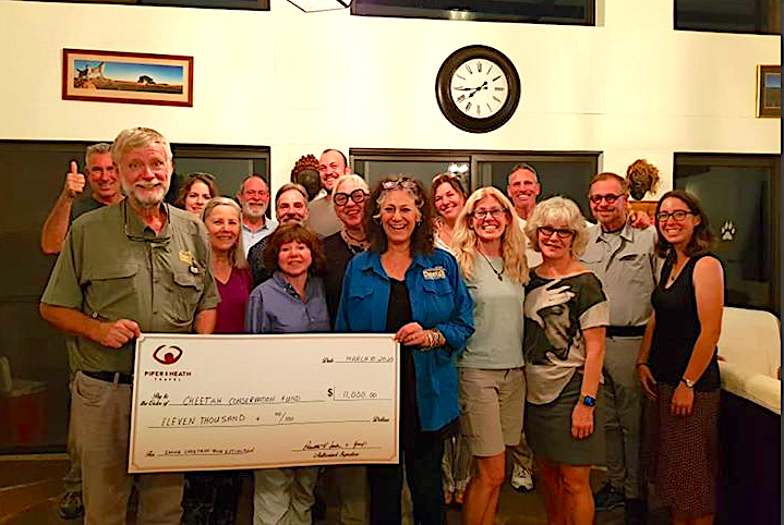 PiperandHeath's tweet photo. ✨ 💕💵  ✨ Cheetah Gift ✨
A group of Piper &amp; Heath travelers in Namibia on a "give back" safari present a donation to CCF director Laurie Marker. Travel can make a difference and can help conserve - here is the proof @CCFCheetah

#cheetah #LaurieMarker #savethecheetah https://t.co/AwneVeehAw