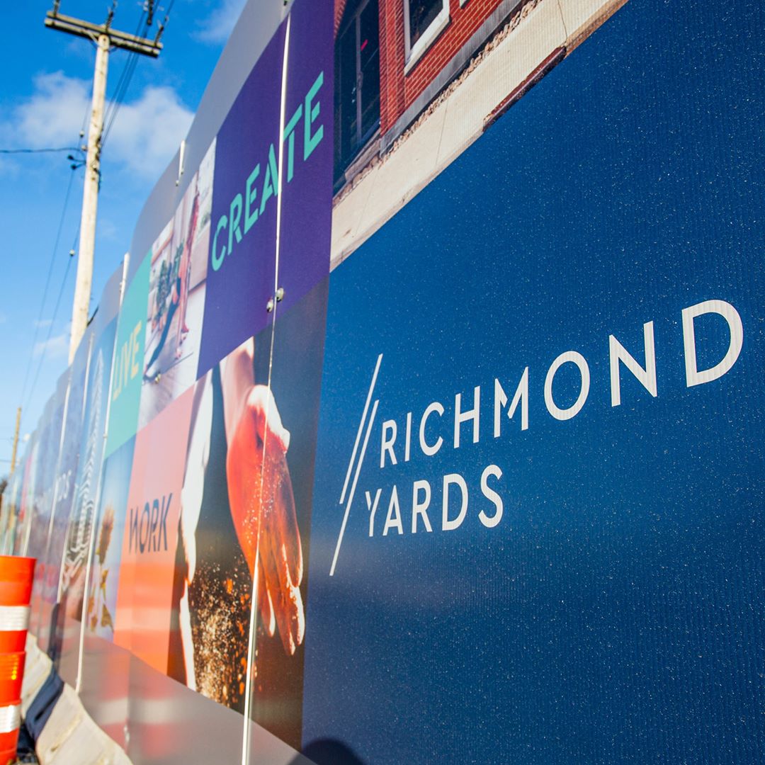 Repost: Richmond Yard. 'With the development underway, we’ve wrapped the future site of Richmond Yards in hoarding walls­. If you’re curious about the development, stroll around Robie and Almon and take a look – you’ll see renderings of what’s to come'