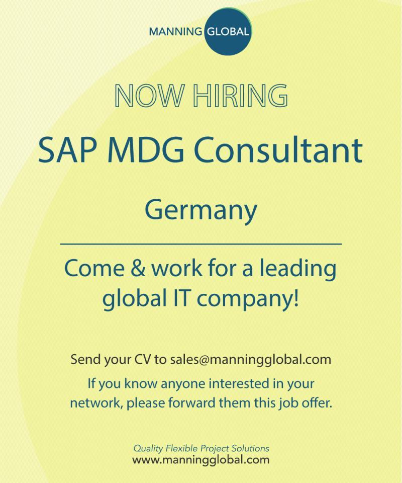 ManningGlobal's tweet photo. New role in Germany! ๐ฉ๐ช Our client, a leading global IT company, is recruiting for a SAP MDG CONSULTANT! Send your CV to sales@manningglobal.com
#SAP #MDG #UI #BRF #SOAP #DataMigration #Webdynpro #Debugging #ABAP #SPROXY #Germany
#ManningGlobal https://t.co/c1TuVj5IxW
