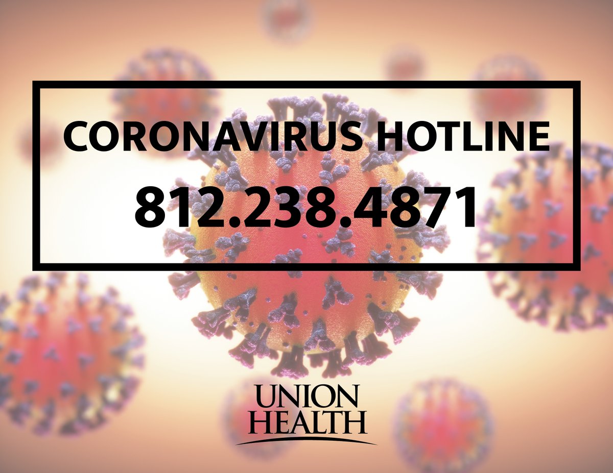 myunionhealth's tweet photo. A hotline has been created to inform our community on the latest developments surrounding COVID-19. The community is encouraged to call this hotline with any COVID-19 related questions/concerns.

The Hotline number is 812.238.4871.

Hours are 7 a.m.-7 p.m., 7 days a week. https://t.co/8BeH48KfcK