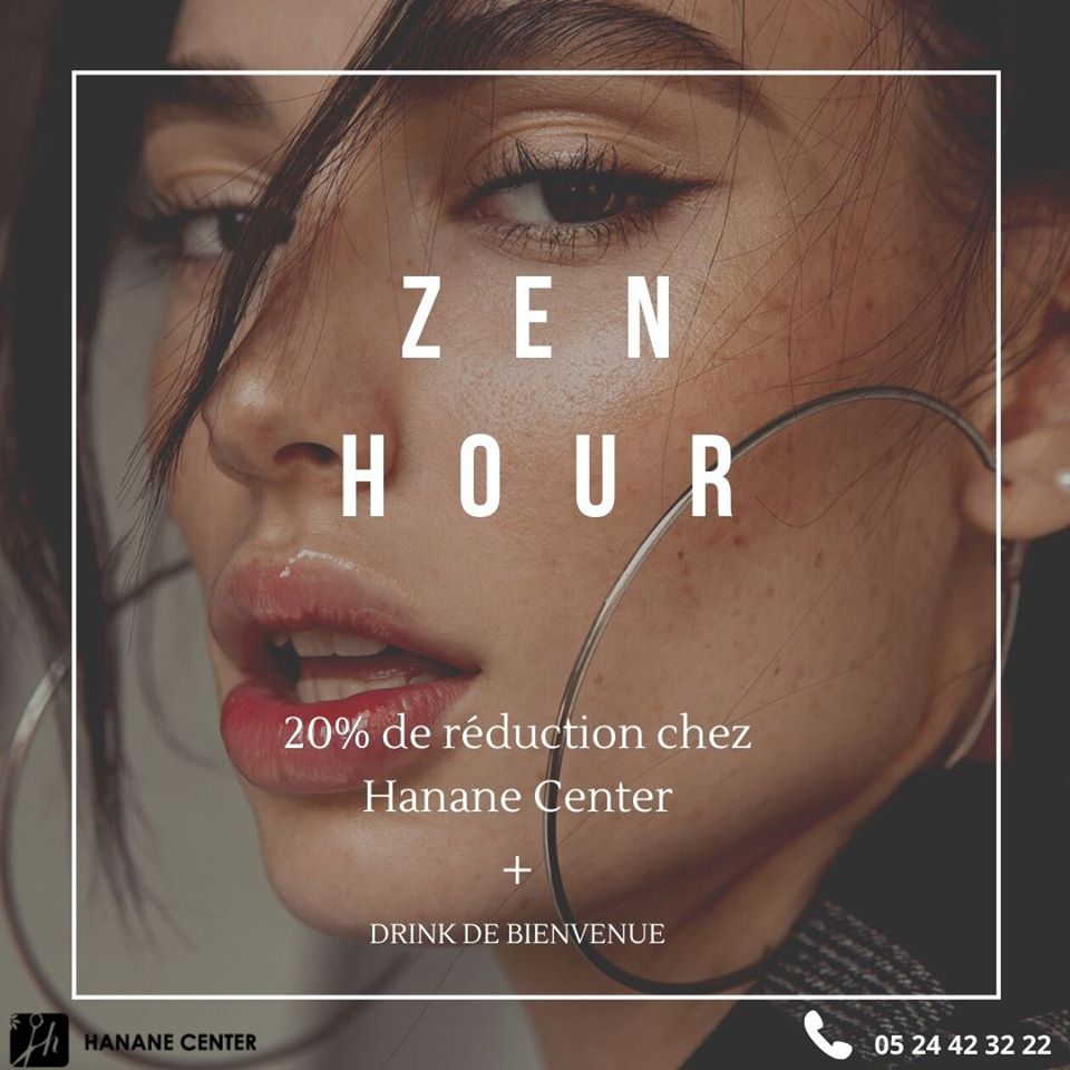 HananeCenter's tweet photo. Un nouveau concept ZENHOUR, vous donnera l'avantage de bénéficier de 20% de réduction chez Hanane Center, chaque Mardi et Mercredi, 11h30 à 16h30.
INFO &amp; RESA : 0524423222
Rue de Yougoslavie, Imm El Gandouri Bloc F, 1er étage Appt N °2 Guéliz Marrakech #hananecenter #spamarrakech https://t.co/RRtXun8C6f