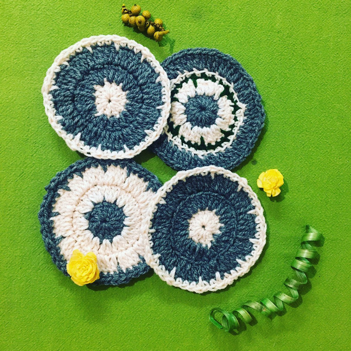 Set of four #coasters, ready to go out.

#TableCoasters

#Crochet #yarnaddict #yarnspirations #yarnaddiction #yarncolours #knittersofinstagram #instacrochet #crochetlove #crocheteers 
#shareyourcrochet #knitspiration #knitting_inspiration #woolweek