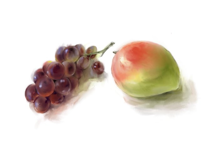 水彩教本のマンゴーとぶどう🥭🍇 