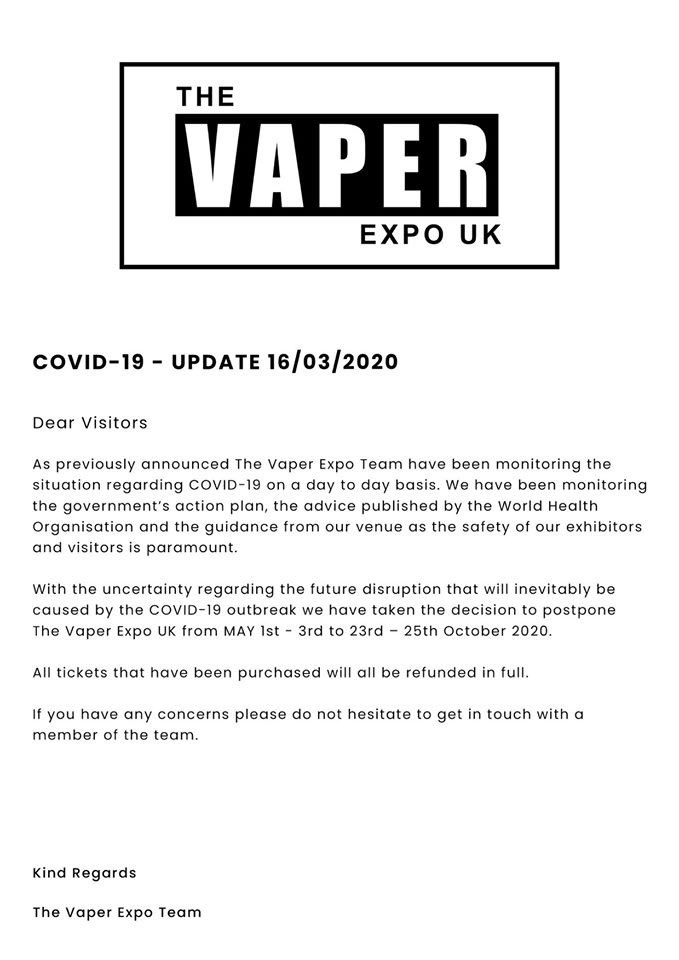 thevapemanphoto's tweet photo. Gutted but safety first what a shame but I’ll see you all October https://t.co/GHHz6fXSH6