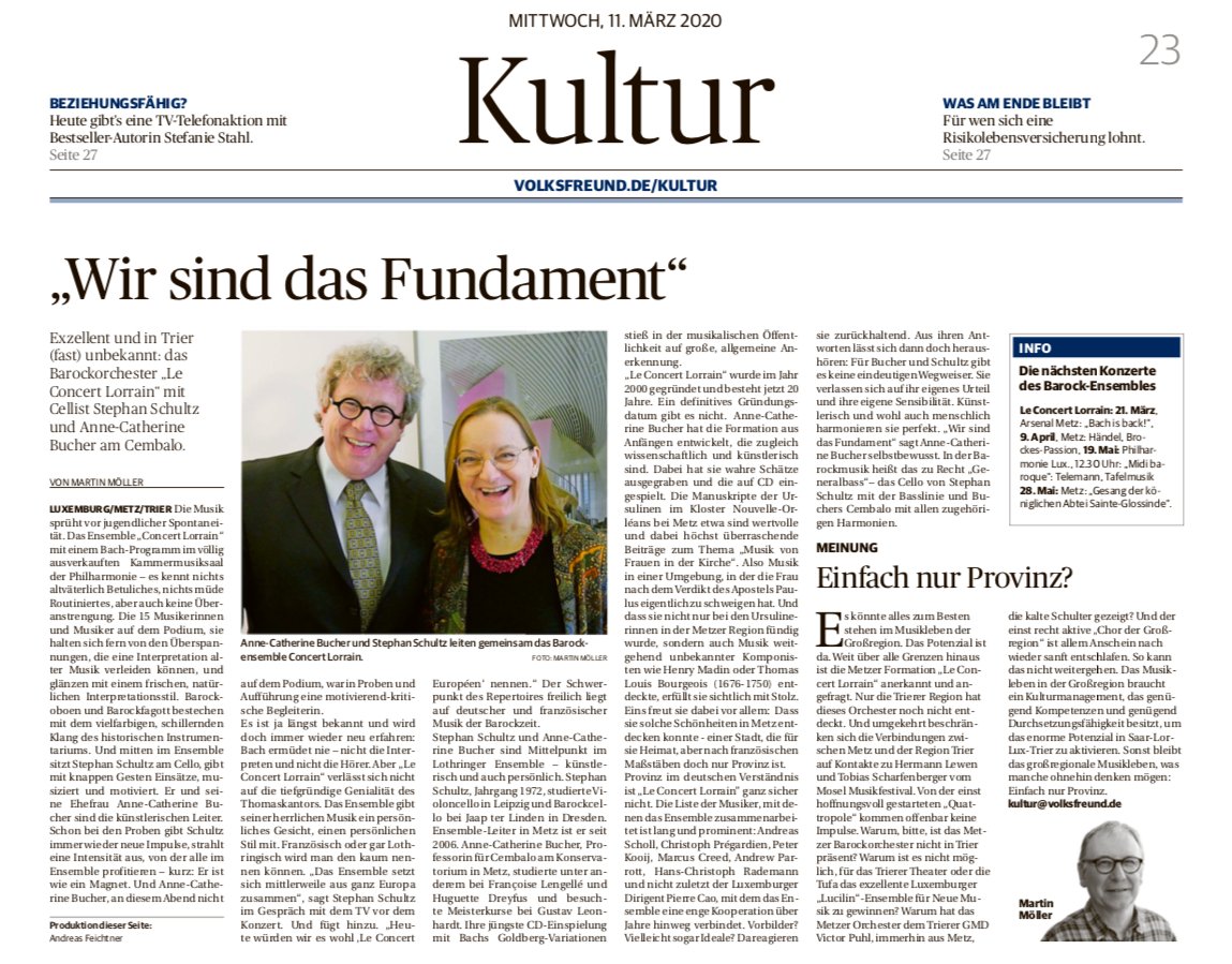 Concert_Lorrain's tweet photo. Article sur le Concert Lorrain paru dans le Trierischer Volksfreund la semaine dernière !
Merci Martin Möller !

Crédit Photo : Trierischer Volksfreund https://t.co/yHU6d2Yar1