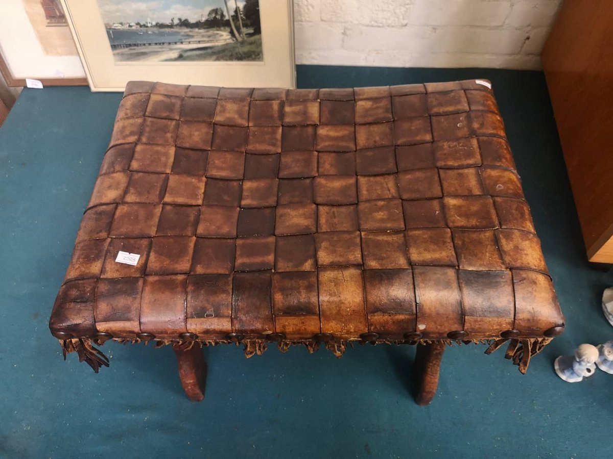 Vintage leather patchwork stool. Very nice piece! #leatherstool #vintagestool #auction