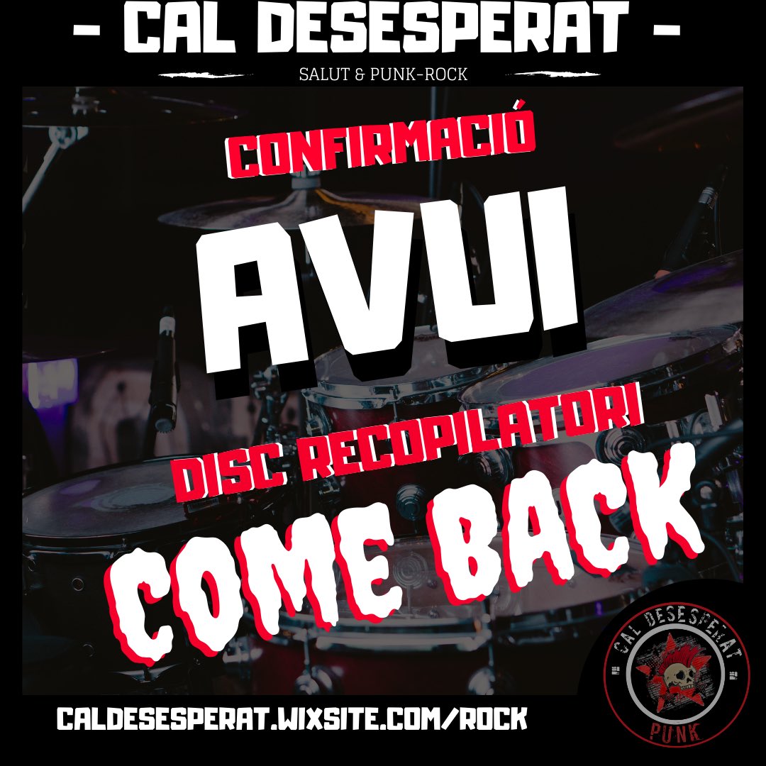 ‼️AVUI / HOY / TODAY‼️
•
Nou grup pel Disc📀Recopilatori “Come Back” una iniciativa plena de Punk-Rock🤘🏽
•
Vols coneixer nous grups / artistes? Al lloro amb el nou #recopilatori 📍caldesesperat.wixsite.com/rock