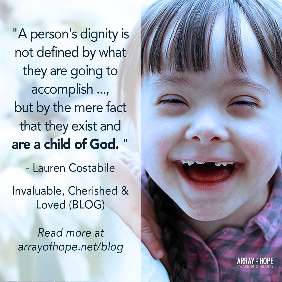 AOHMinistries's tweet photo. Check out today’s blog post written by @LaurennCostaa on the dignity and value of all people.

https://t.co/Yt5LoA5mve…
⁣⁣⁣⁣
#faith #hope #love #DownSyndrome #DownSyndromeAwareness #blog #blogpost #Catholic #smile #joy #aoh #arrayofhope #children #Godislove #dignity #worthy https://t.co/Z9ZvXUdr3y